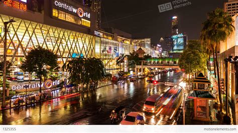Timelapse Night Traffic In Front Of Central World Bangkok Stock