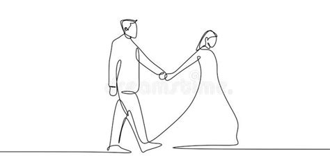 One Continuous Line Art Drawing Of Couple Holding Hands Vector