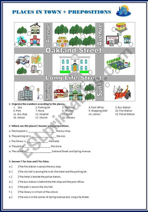 Places In Town And Prepositions Esl Worksheet By Biancadell