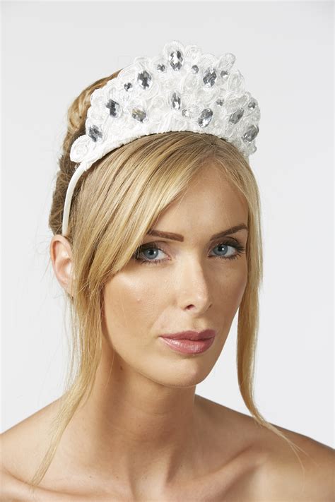 White Alice Band Lace Tiara Races Hats Wedding Hat Womens
