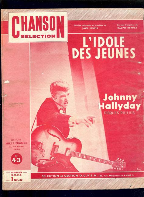 JOHNNY HALLYDAY PARTITION De MUSIQUE L IDOLE DES JEUNES 1962 De
