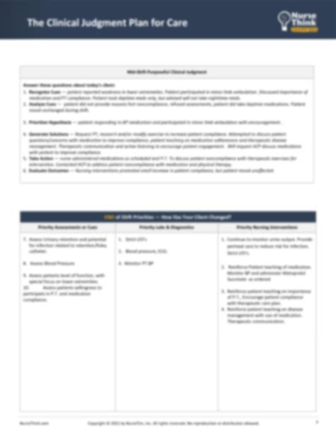 Solution Nursethink Clinical Judgment Plan For Care Template 4 Studypool