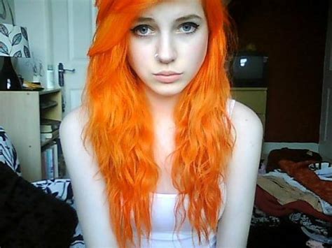 You can cover grays, lighten dark roots, or just get a new hue altogether. bright orange hair | Tumblr on We Heart It