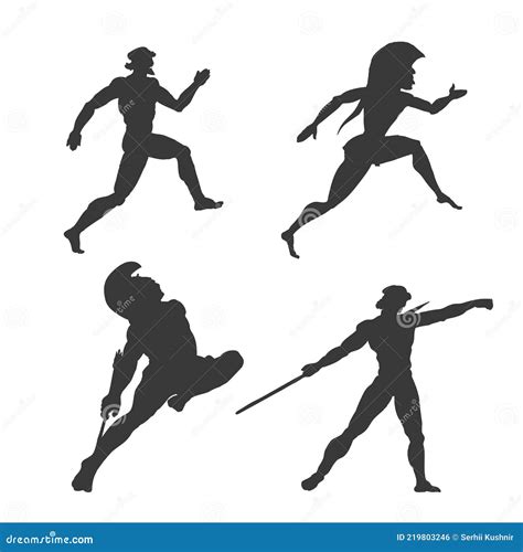 set of silhouette athletes of the olympic games of ancient greece graphic hand drawing vector