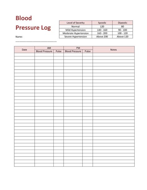 Printable Blood Pressure Log Sheet Nelocount