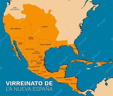 Mapa Fisico Del Virreinato De La Nueva Espana Con Sus Limites Fronterizos Vector Premium
