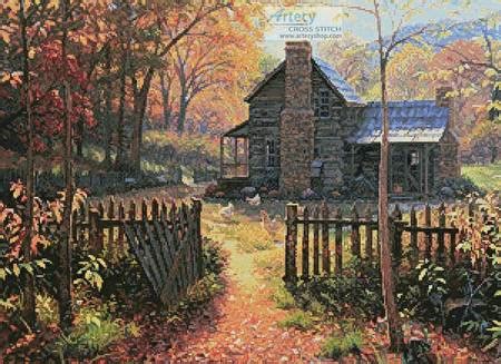 This peaceful christmas scene features a cozy log cabin nestled among the evergreens in this instant digital download full coverage cross stitch pattern pdf adapted with permission from original art entitled christmas tree cabin by abraham hunter. Welcome Fall Cross Stitch Pattern architecture