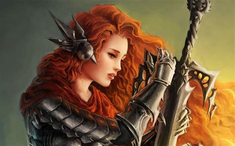 Women Redhead Warrior Artwork Fantasy Art Sword
