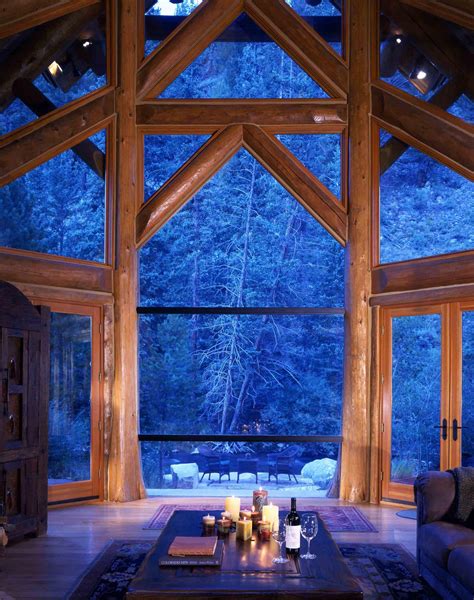 Big Cabin Glass Forest Trimless Floor To Ceiling Glass Window For Log Homes