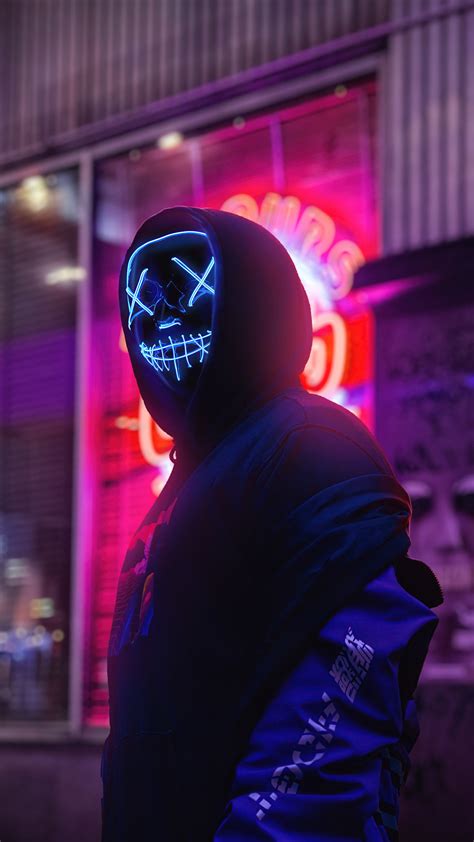 Hoodie Mask Neon Artist Artwork Digital Art Hd 4k Hd Phone