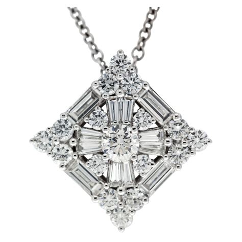10k rose/ white rosary 22.7ct baguette diamond thorn necklace with cross 22. Square Pendant with Round and Baguette Diamonds ...