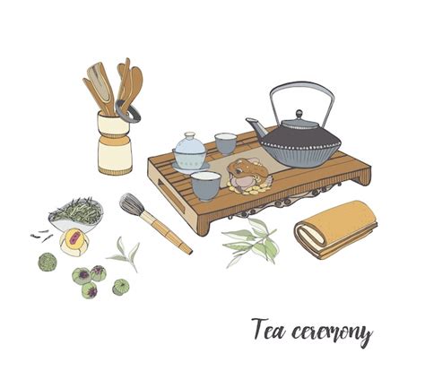 Premium Vector Tea Ceremony With Various Traditional Elements
