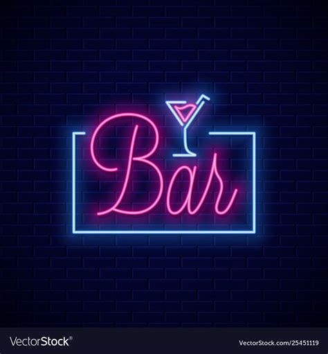 Bar Neon Sign Neon Banner Cocktail Bar On Wall Vector Image Neon