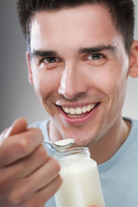 Man Eating Yogurt Stock Image Image Of Hair Looking 9047433