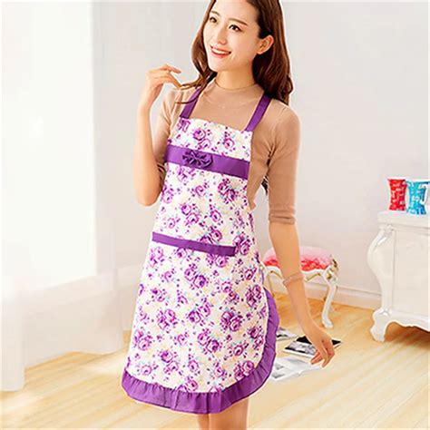 Hot Sale Women Floral Lady Dress Restaurant Home Kitchen Cooking Cotton Apron With Pocket Floral