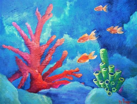 Coral Reef Underwater Painting Fish Painting Textured Art 24x30x1 5