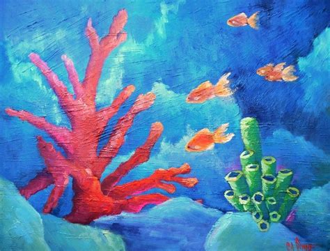 Coral Reef Underwater Painting Fish Painting Textured Art 24x30x15