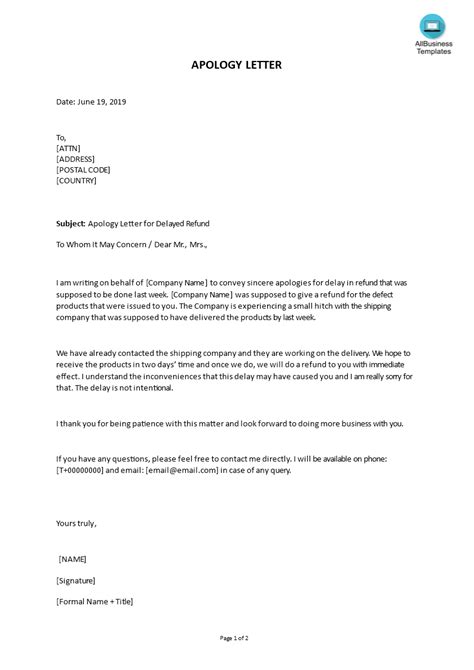Sample Apology Letter For Delay