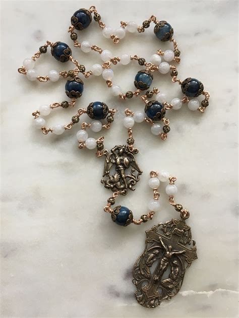 Saint Michael Chaplet Wire Wrapped Moonstone And Kyanite Etsy