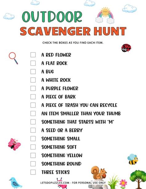 Outdoor Scavenger Hunt Game Printable