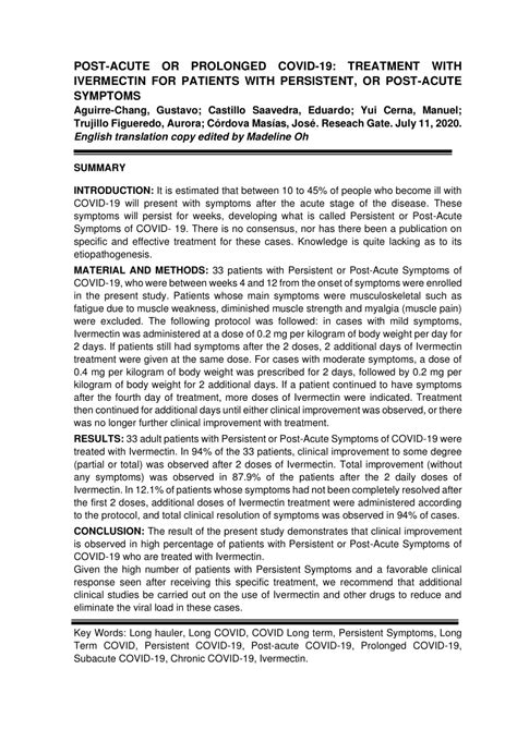 Nps medicinewise looks at the evidence so far. (PDF) POST-ACUTE OR PROLONGED COVID-19: IVERMECTIN ...