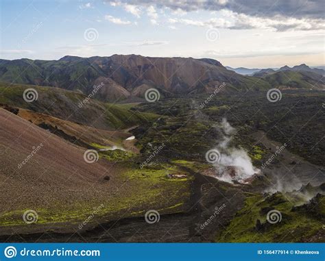 Colorful Rhyolit Mountain Panorma With Multicolored Volcanos And