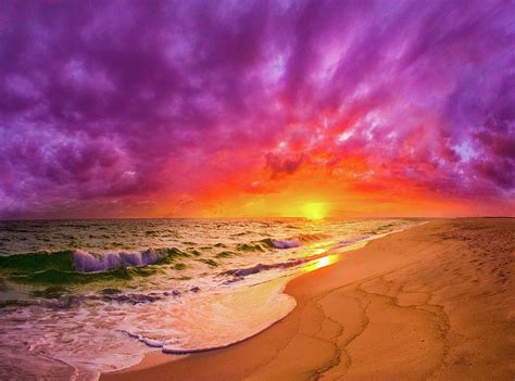 Colorful Dark Red Purple Beach Sunset Ocean Waves Photograph By Eszra Tanner Pixels