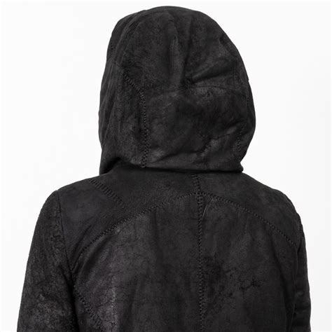 Black Hooded Padded Leather Parkawolfensson