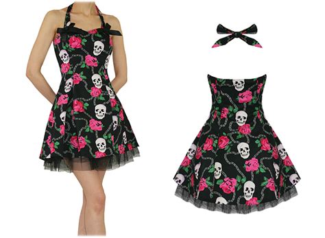 Hearts And Roses London Black Pink Skulls Gothic Emo Rockabilly Mini