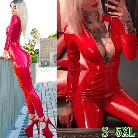 Fashion Sexy Lady Pvc Leather Latex Catsuit Open Crotch Elastic Wetlook