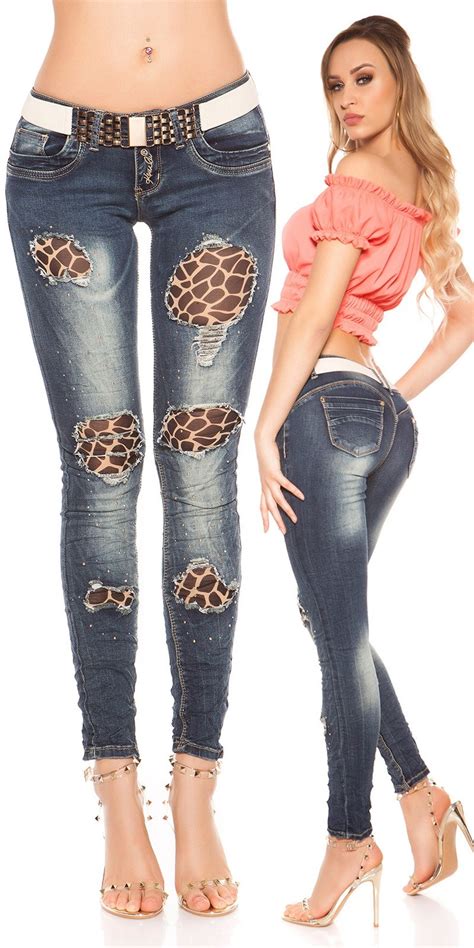 Sexy Koucla Skinnies W Rhinestones And Belt Jeansblue Skinny Jeans