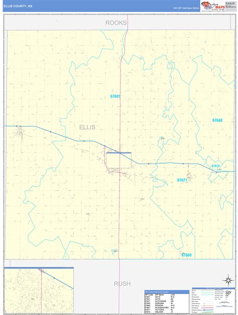 Ellis County, KS Zip Code Wall Map Basic Style by MarketMAPS