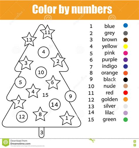 Use magic wand to paint cells of the same color or use a tool. Coloring Page With Christmas Tree. Color By Numbers Stock ...