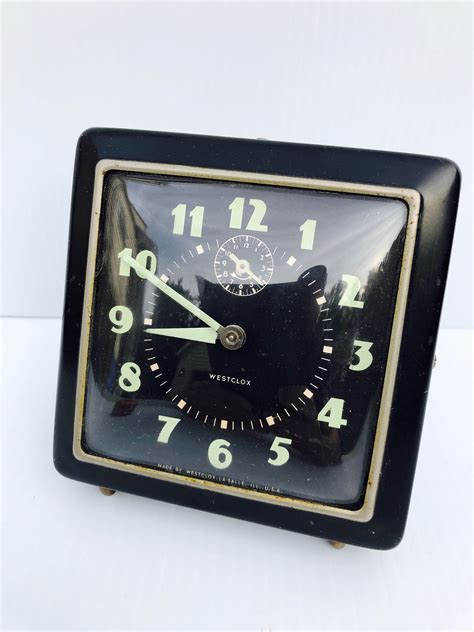 Vintage Westclox Black Spur Square Alarm Clockwind Up Clock In