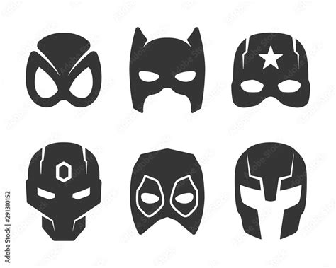 Black Super Hero Face Mask Icons Set Stock Vector Adobe Stock