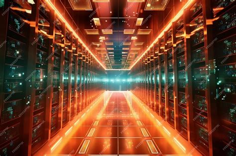 Premium Ai Image 3d Rendering Of Futuristic Server Room With Glowing