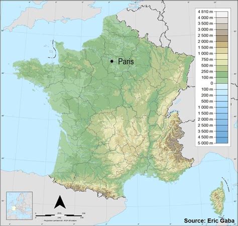Topographical Map Of France With An Altitude Gradient From Light Green Download Scientific
