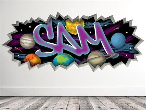 Outer Space Galaxy Planets Graffiti Wall Decal Custom Etsy Uk