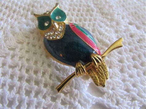 Vintage Owl Brooch Vintage Enamel Owl Figural Owl Etsy