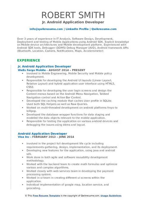 There are excellent android app developer resume/cv examples from android app developer industry that will help you stand out from all the applicants! Android Developer Resume | Resume for You