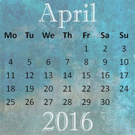 April 2016 Calendar Free Stock Photo Public Domain Pictures