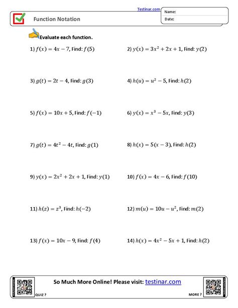 Function Notation Worksheets