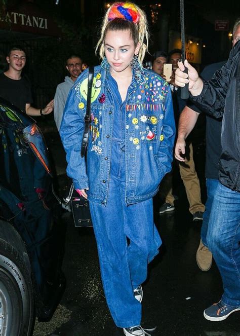 Miley Cyrus In Triple Denim Denim Jumpsuit And Denim Jacket