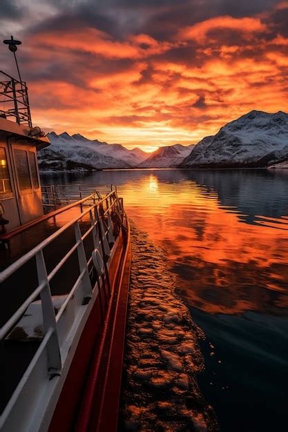 Vista De Un Barco En El Agua Al Atardecer Foto Gratis