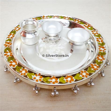 925 Pure Silver Pooja Thali Flower Pattern