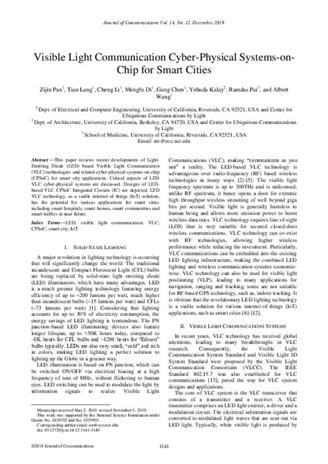 Pdf Visible Light Communication Cyber Physical Systems On Chip For