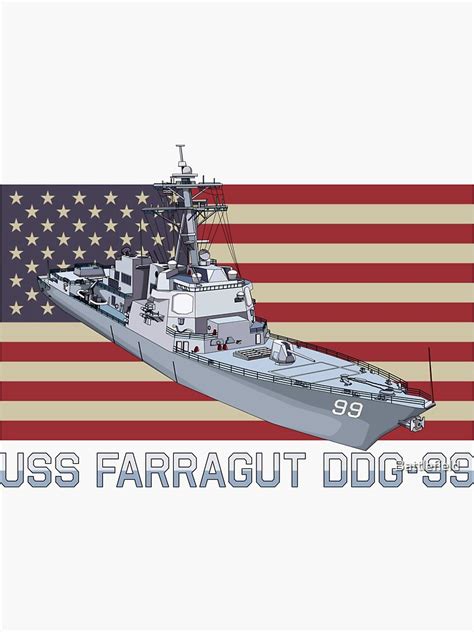 Uss Farragut Ddg 99 Destroyer Ship Diagram Usa American Flag T