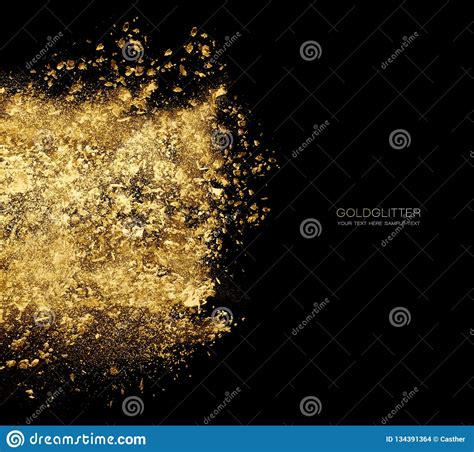 Golden Glitter Powder Scattered In Black Gold Dust Explosion Stock