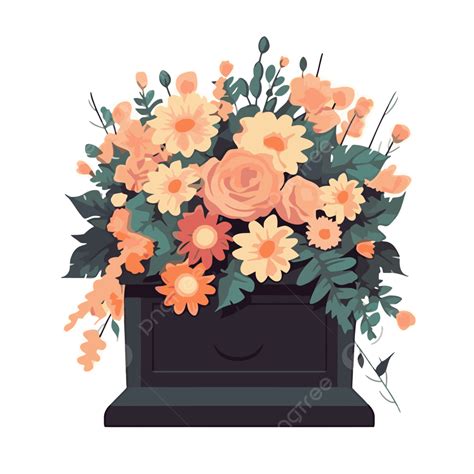 장례식 꽃 벡터 검은 관 배경 만화에 스티커 클립 아트 꽃 상표 클립 아트 PNG 일러스트 및 벡터 에 대한 무료