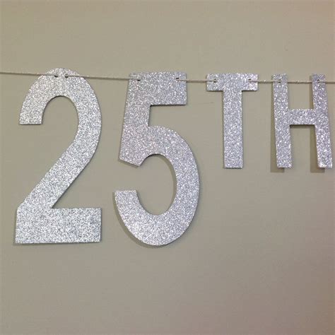 Silver Glitter Happy 25th Anniversary Banner Anniversary Etsy Happy